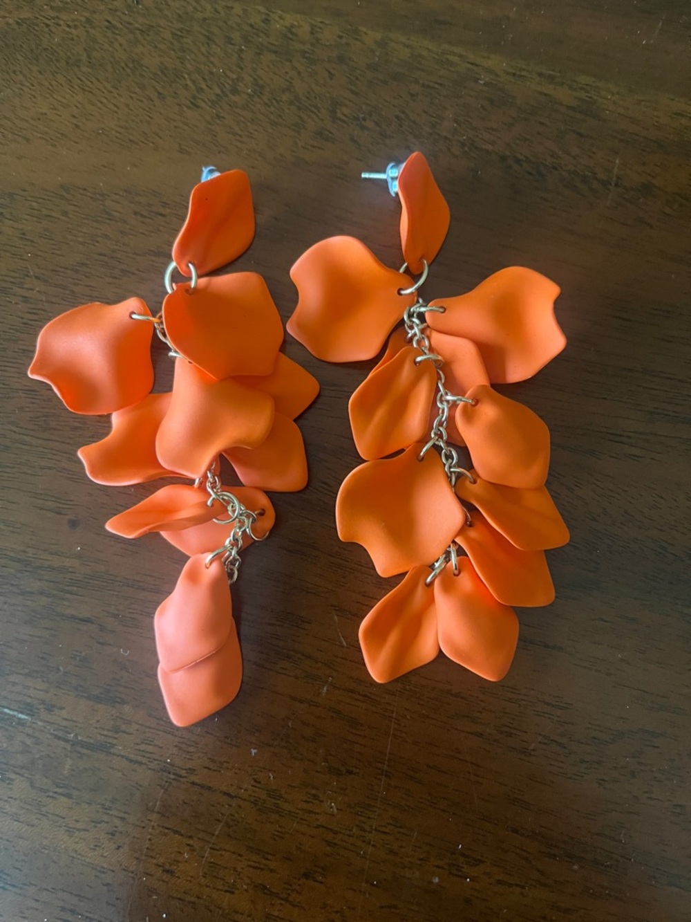 Orange Petal Drop Earrings - Lightweight Floral Dangle